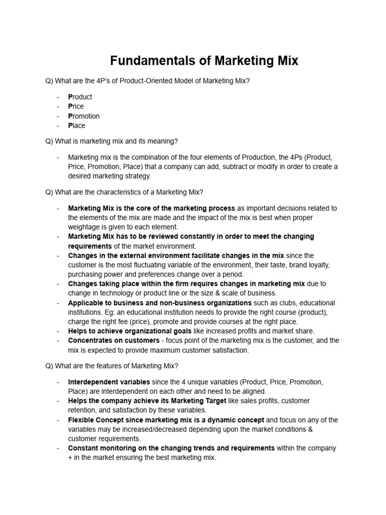 (MKT) Fundamentals of Marketing Mix | PDF | Marketing | Pricing
