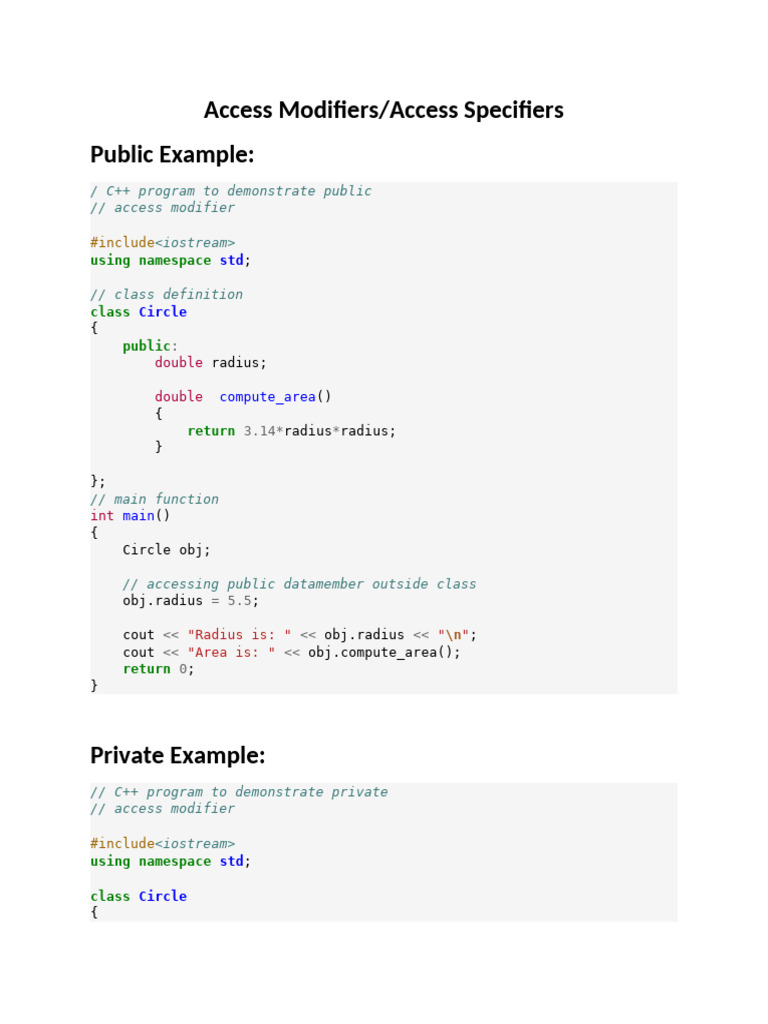 Access Modifier or Access Specifier Examples Code Lab Work ...
