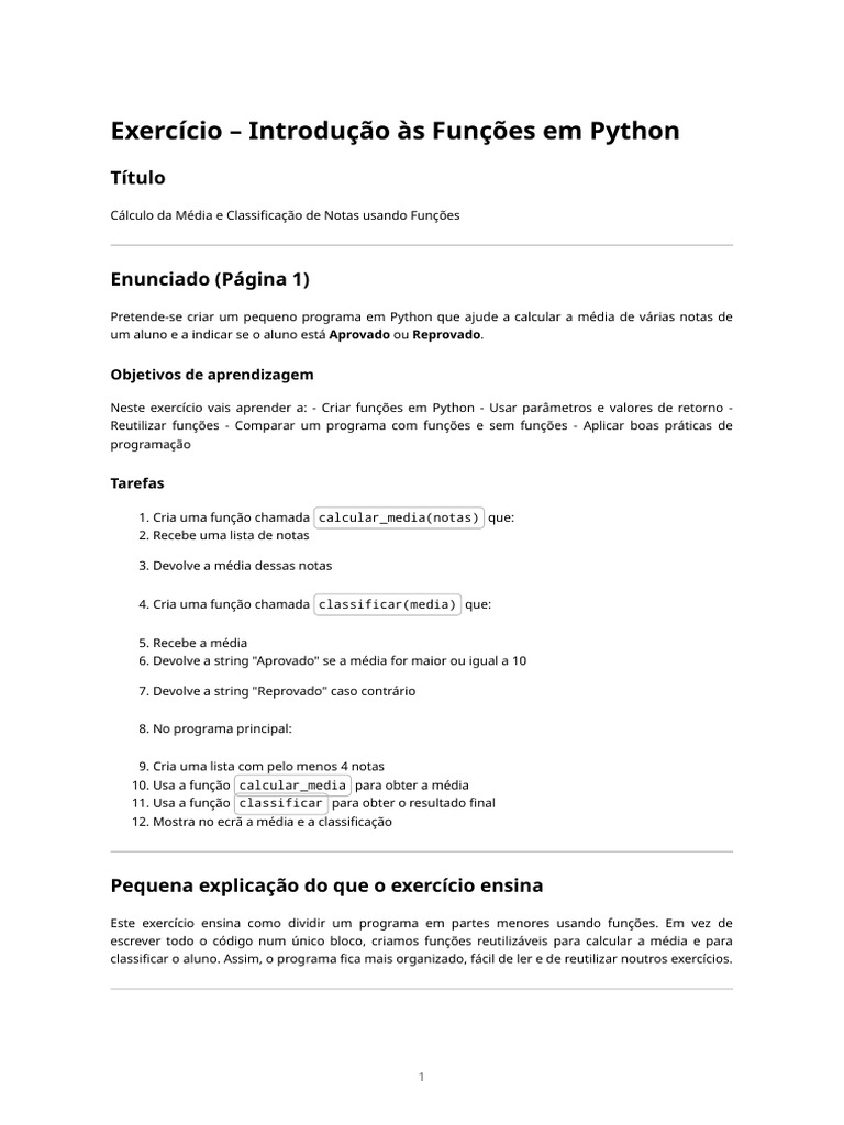 Exercicio Funcoes Enunciado E Resolucao | PDF | Python (linguagem de ...