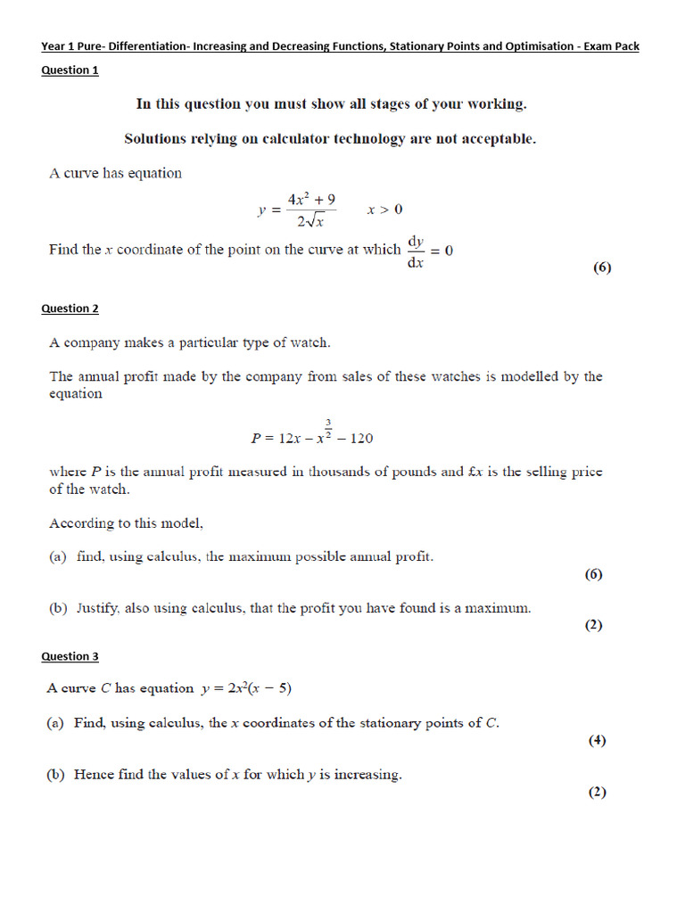 Year 12 Pure Chapter 12 - Differentiation - Stat Points and ...