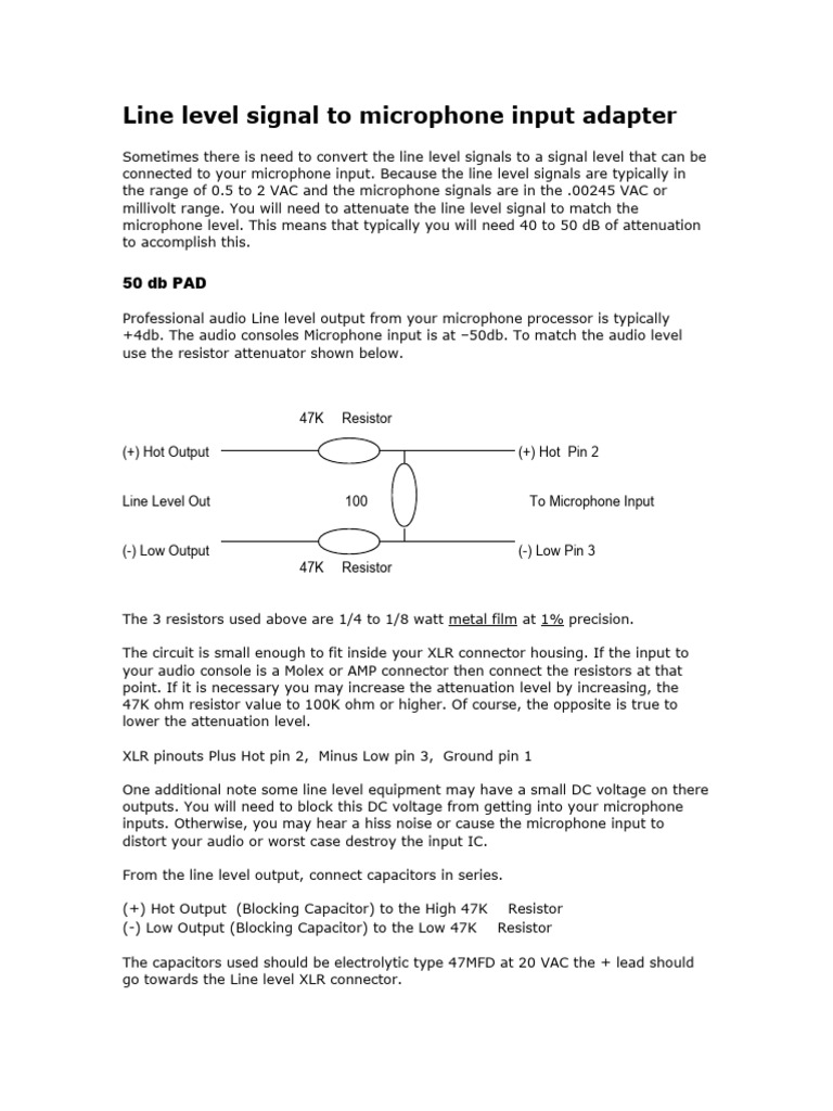 Microphone Input to Line Level Adapter | PDF
