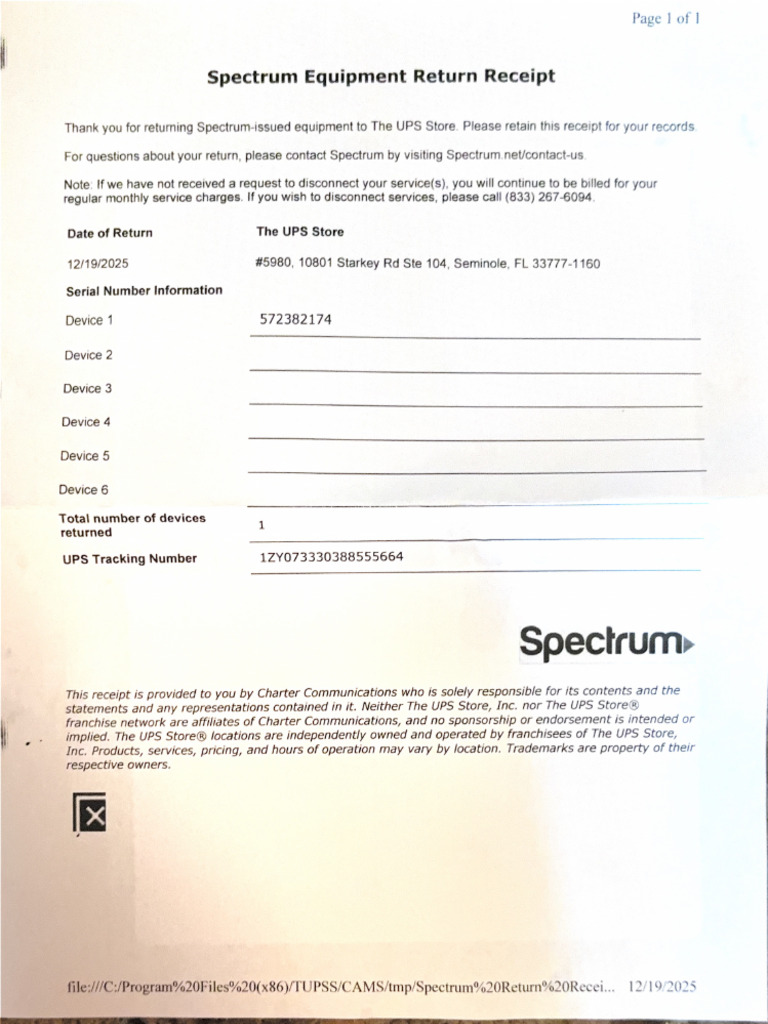 Spectrum Equipment Return | PDF