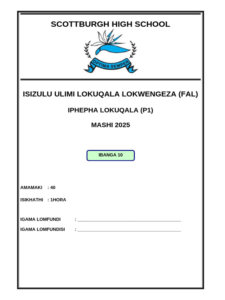 Grade 10 March Test Paper 1 2025 | PDF