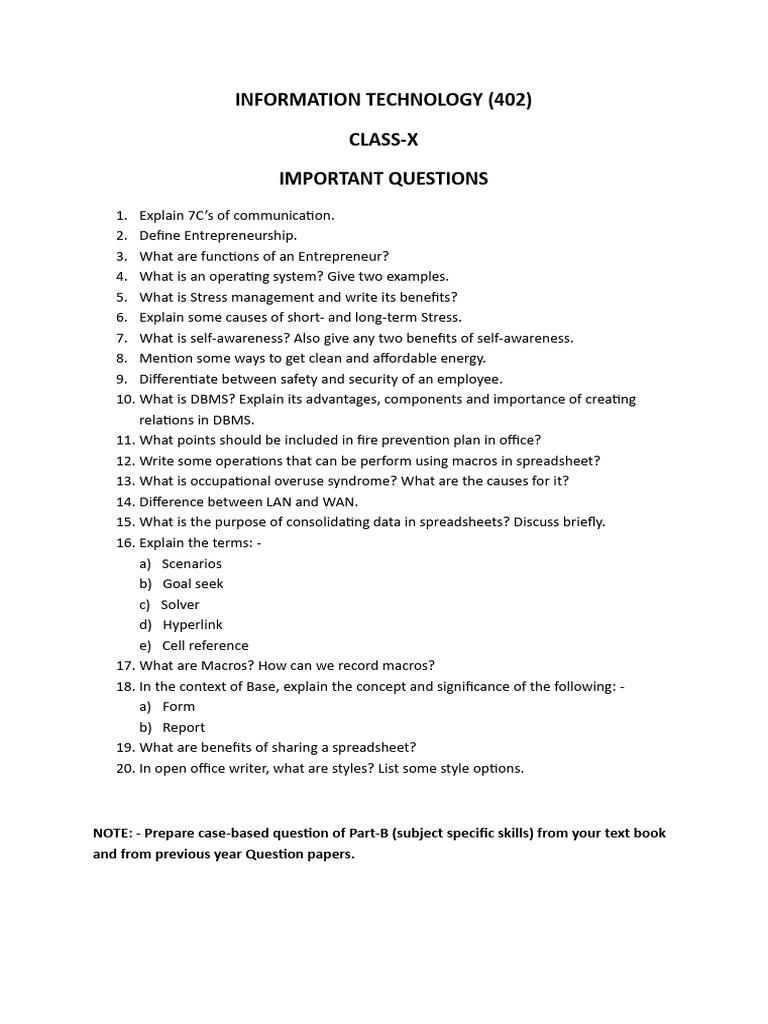Important Questions Class X | PDF