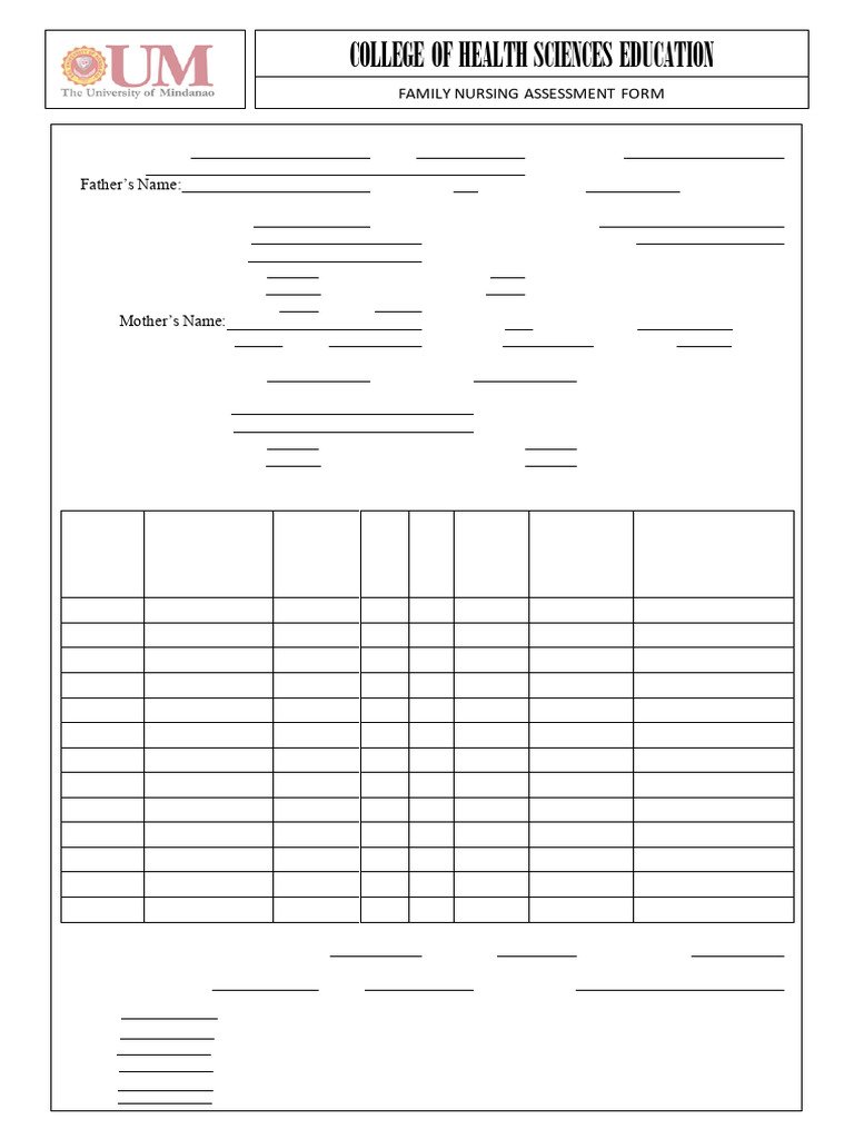 Family Nursing Assessment Form | PDF | Obesity | Overweight