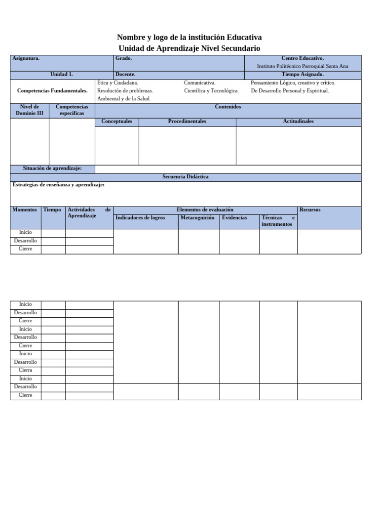 Esquema de Planificación Por Unidad de Aprendizaje | PDF