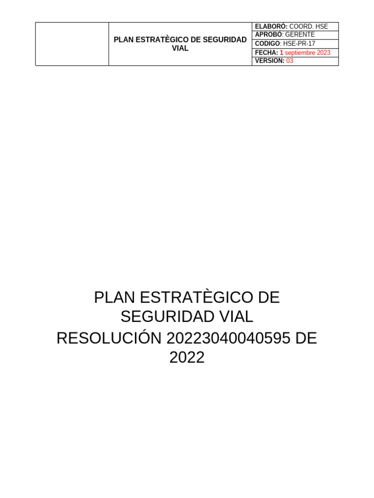 Guia 3 Plan Estrategico de Seguridad Vial 40595 | PDF | Accidente de ...
