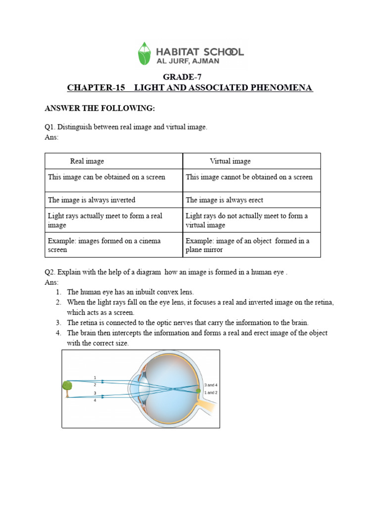 GRADE-7 Light 2023 Q &A | PDF | Mirror | Optics