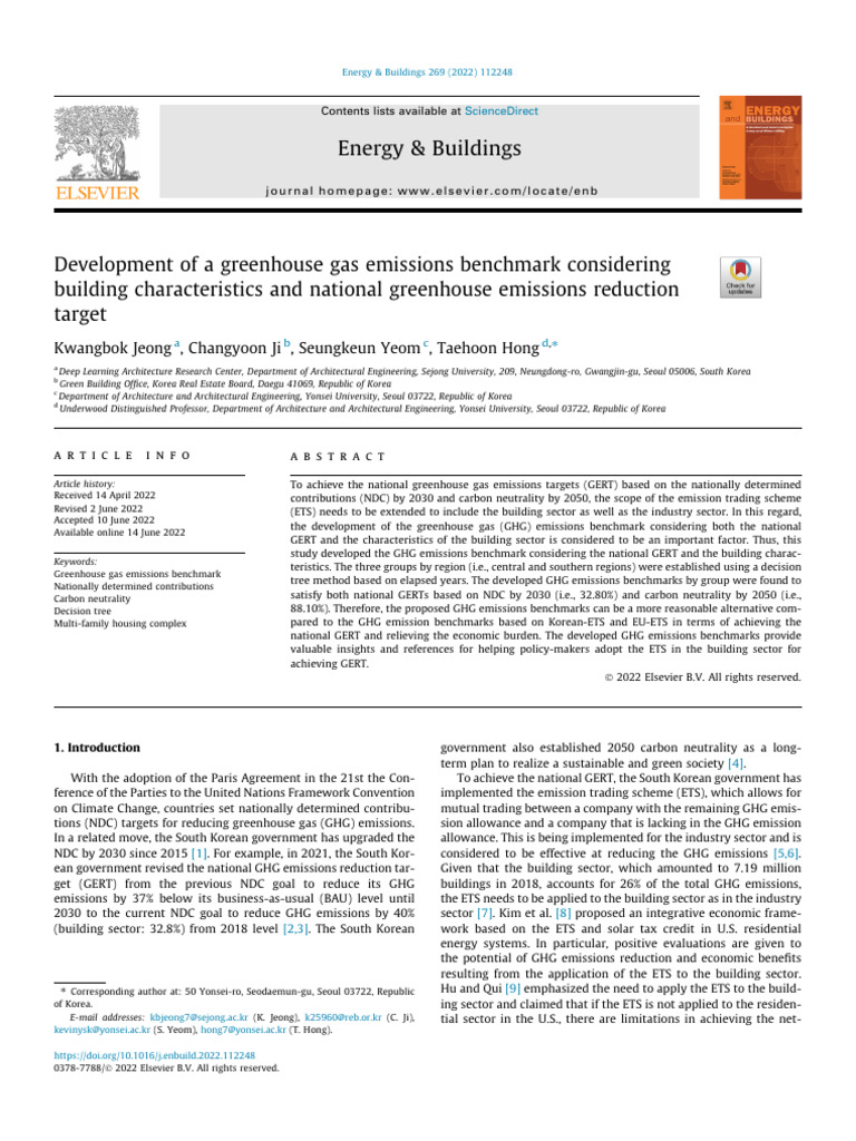 Development of A Greenhouse Gas Emissions Benchmark Considerin 2022 ...