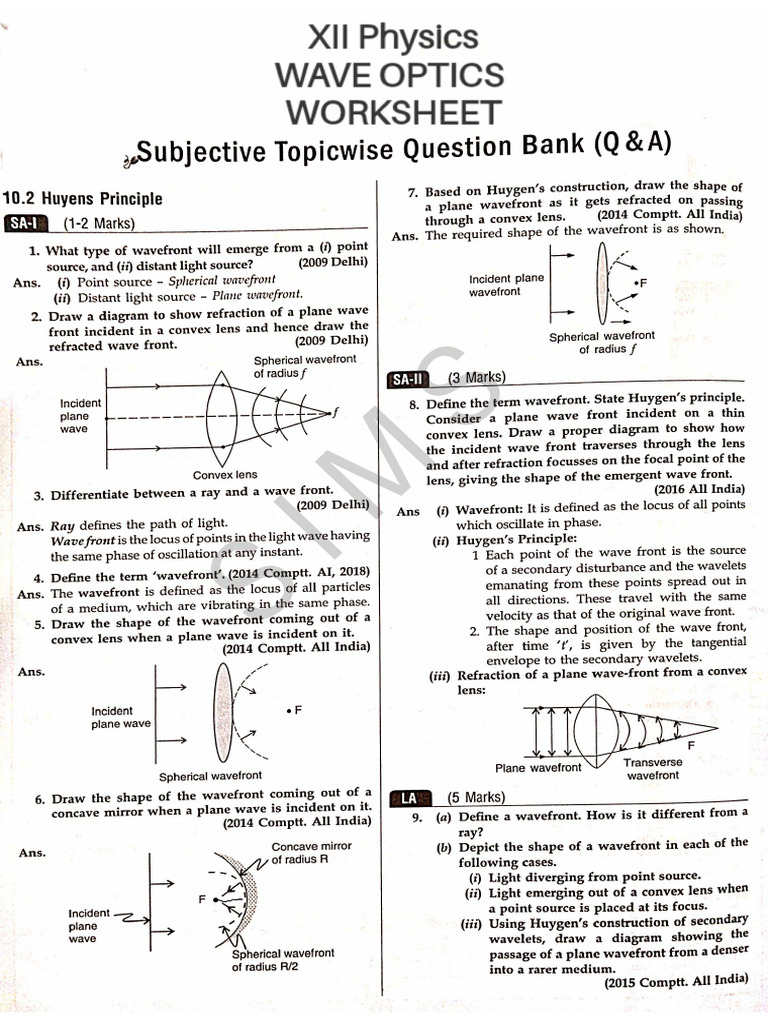 Xii Wave Optics Ws | PDF