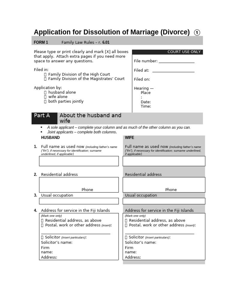 Form 1 Application For Dissolution of Marriage Divorce | PDF ...