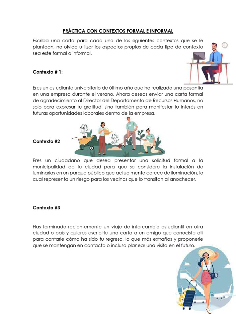Práctica Con Contextos para Cartas Con Lenguaje Formal e Informal | PDF