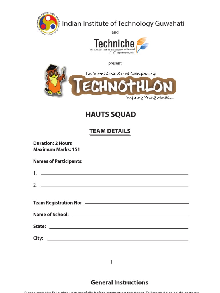 Technothlon IIT Guwahati 2011 Paper | PDF | Science | Technology (General)