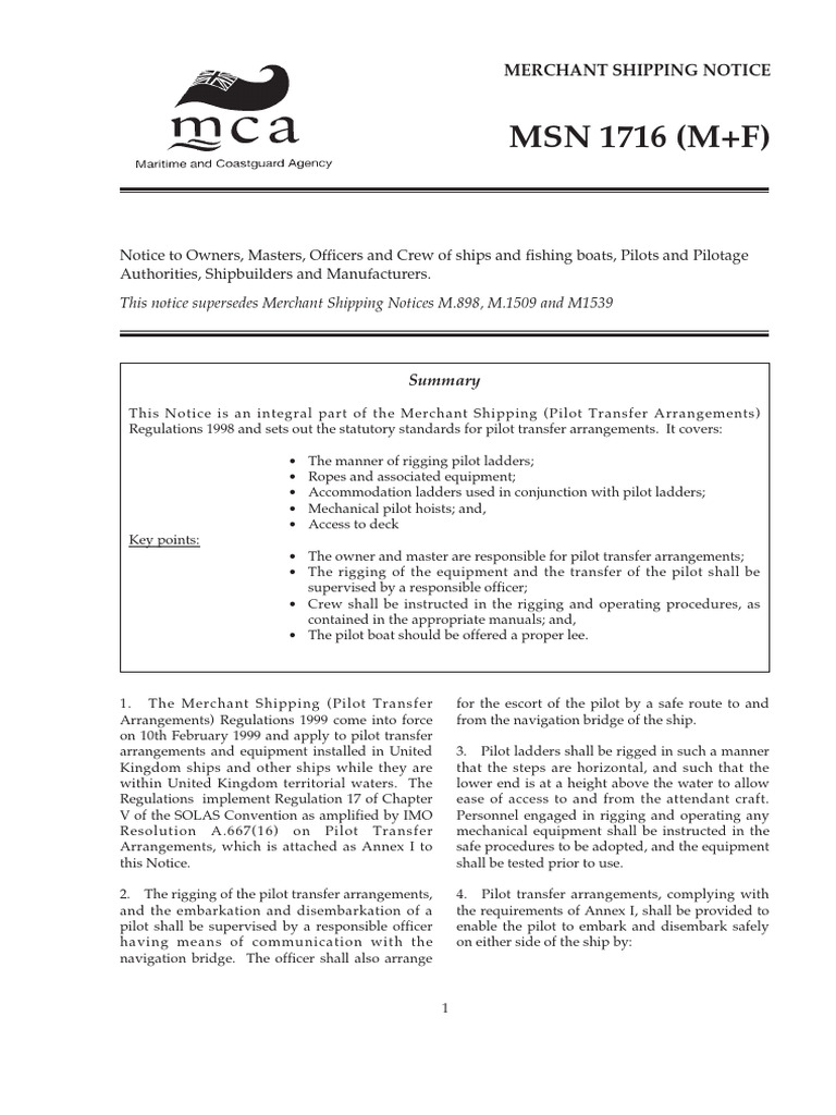 MSN 1716 Pilot Transfer Arrangements | PDF | Ships | Ladder
