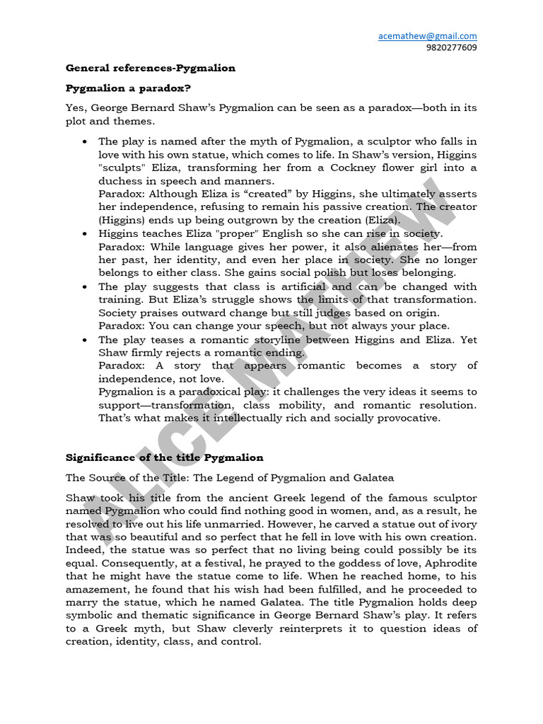 Pygmalion - General References | PDF | Pygmalion (Play)