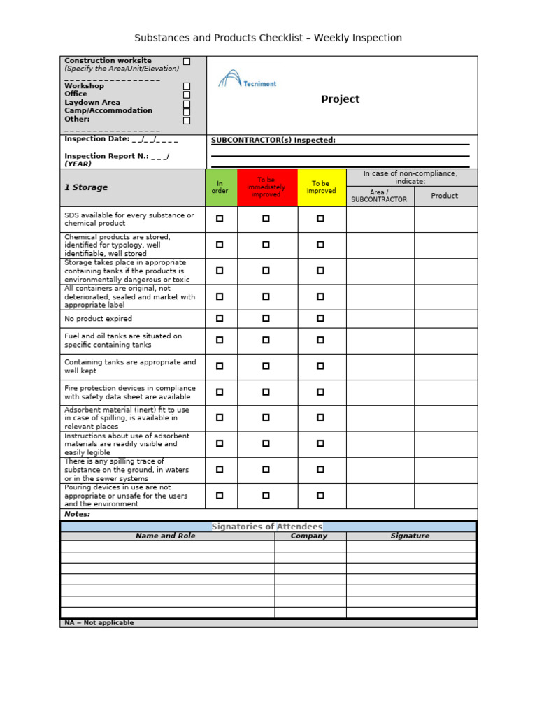 02 Substances and Products Checklist - Weekly Inspection | PDF | Safety
