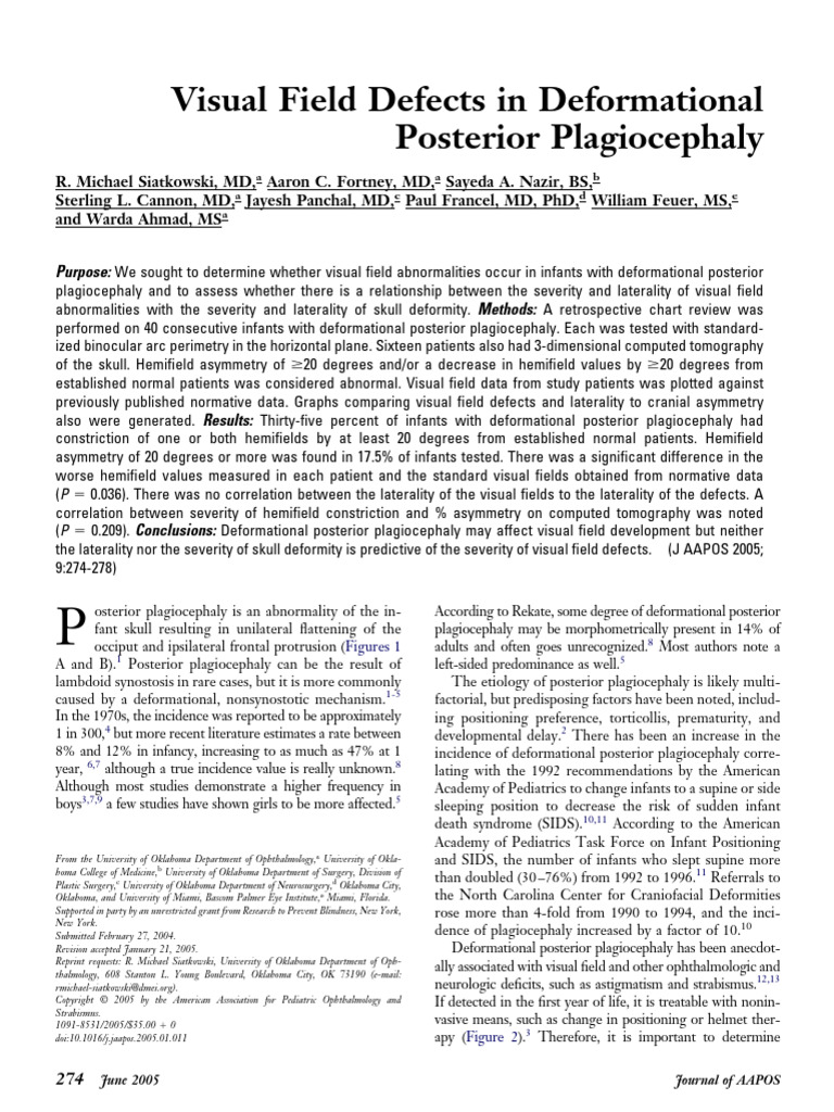 Siatkowski2005 - Visual Field Defects in Deformational - Plagiocefalia ...