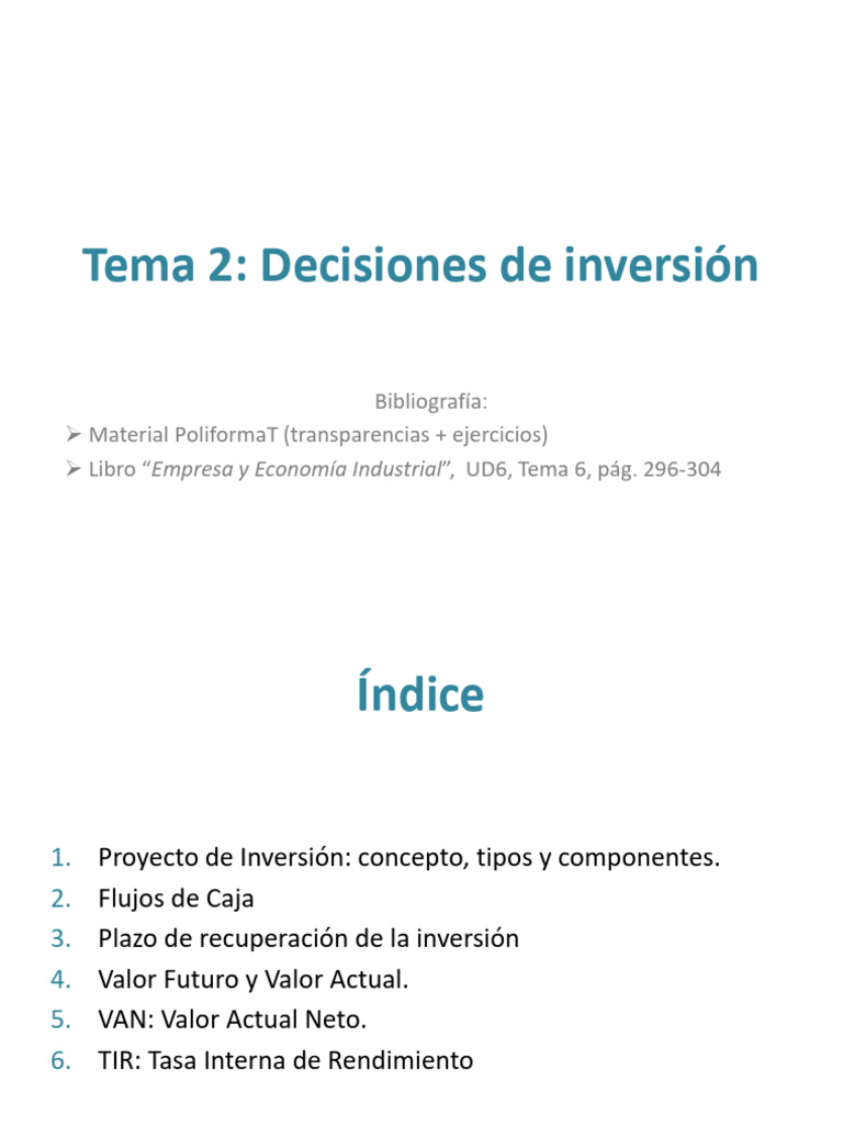 Tema 2 Decisiones de Inversion | PDF | Tasa interna de retorno | Business