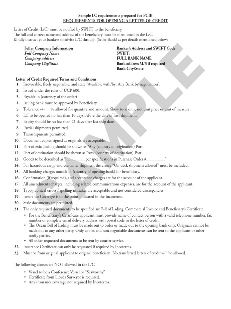 LC Sample Guideline Open LC | PDF | Letter Of Credit