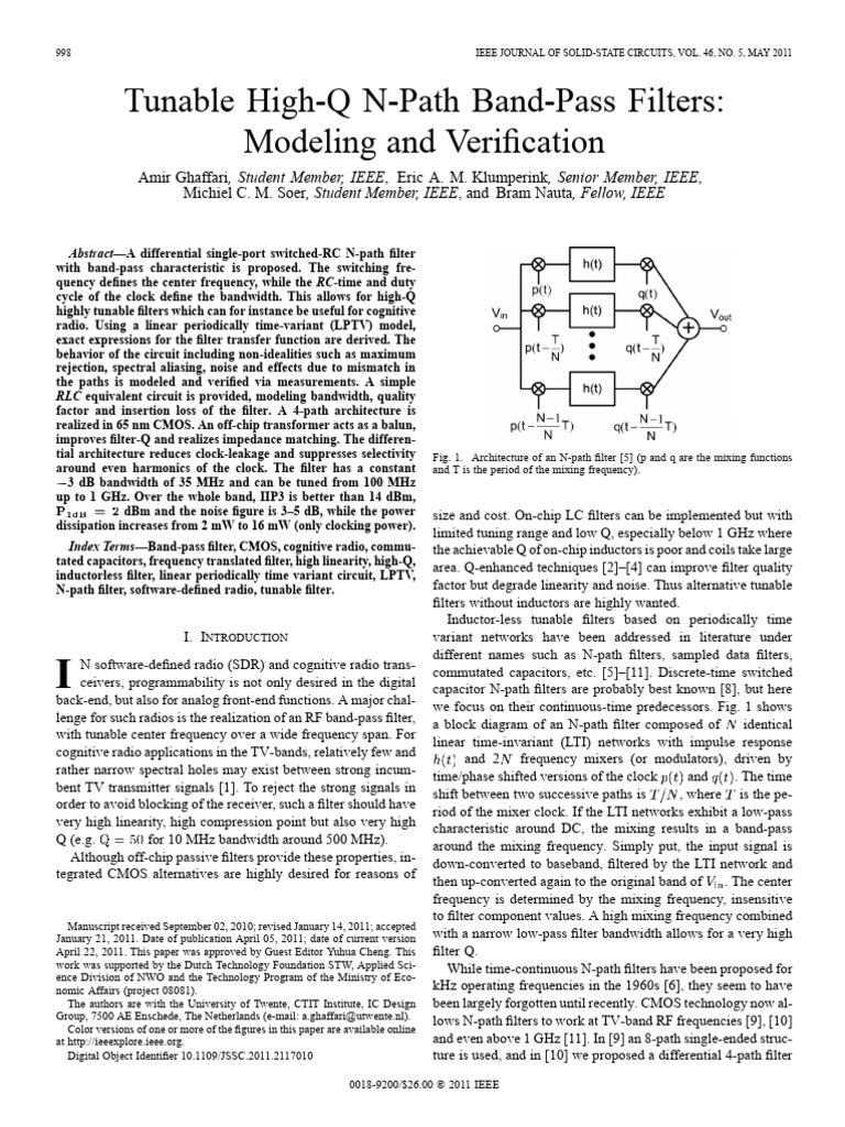 Tunable High-Q N-Path Band-Pass Filters Modeling and Verification | PDF ...