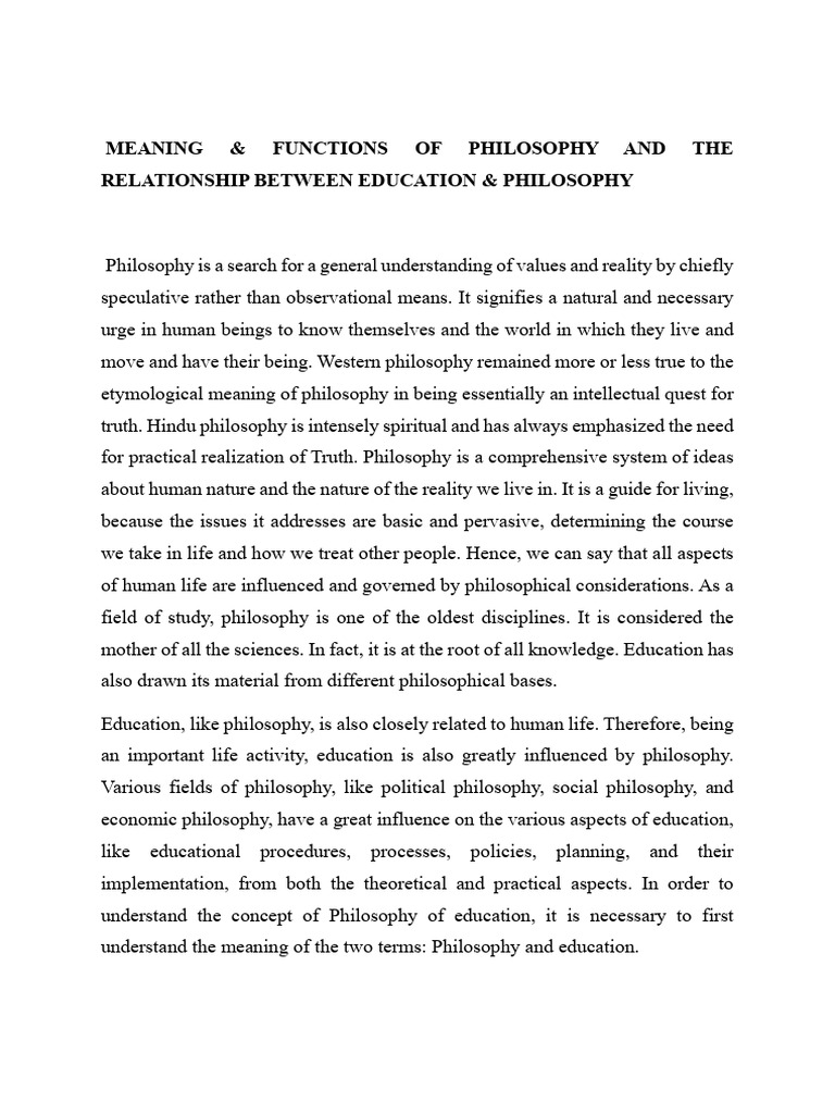 Philosophy Meaning, Functions, Relationship With Education | PDF ...