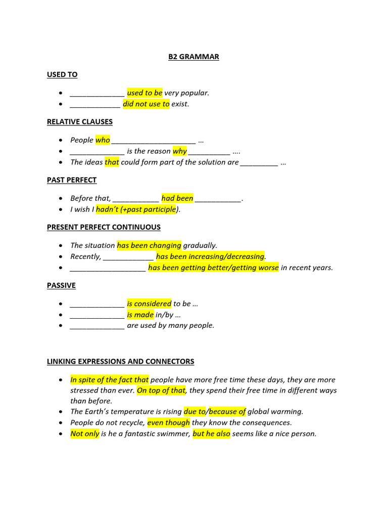 B2 Grammar Cheatsheet | PDF