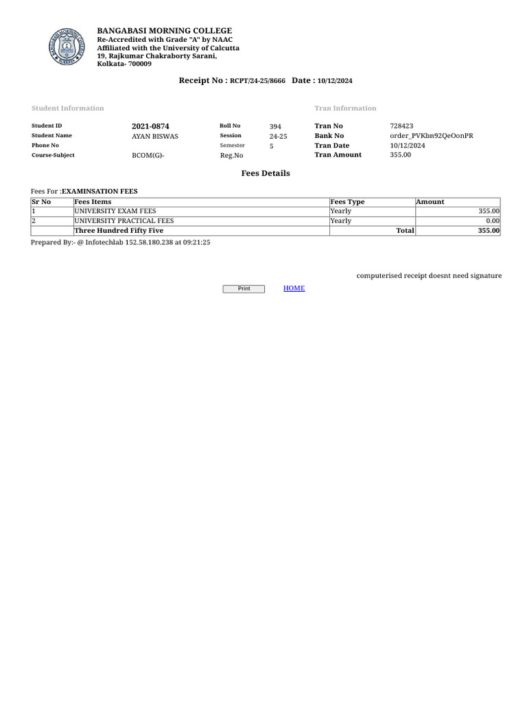 Exam Fees 355 | PDF