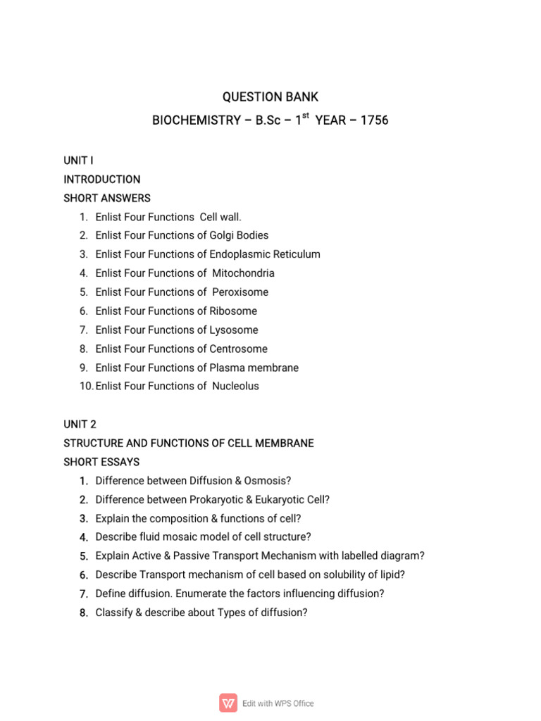 1756 Biochemistry Question Bank | PDF