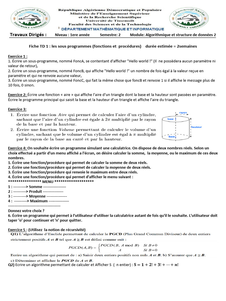 TD 1 Sem 2 | PDF | Mathématiques | Programmation informatique