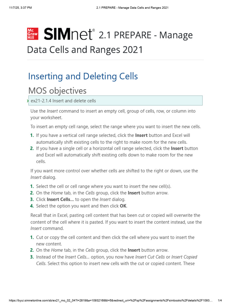 2.1 PREPARE - Manage Data Cells and Ranges 2021 | PDF | Computing ...