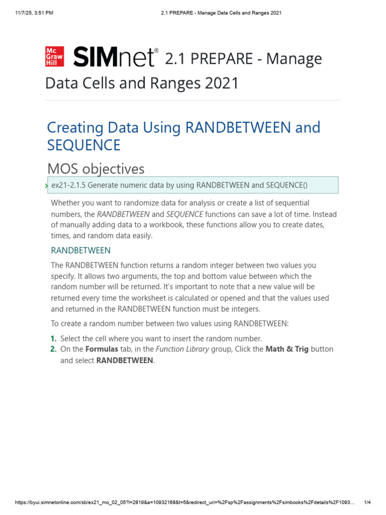 2.1 PREPARE - Manage Data Cells and Ranges 20214 | PDF | Microsoft ...
