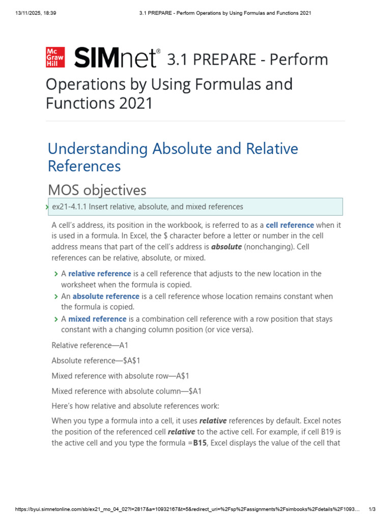 3.1 PREPARE - Perform Operations by Using Formulas and Functions 2021 ...