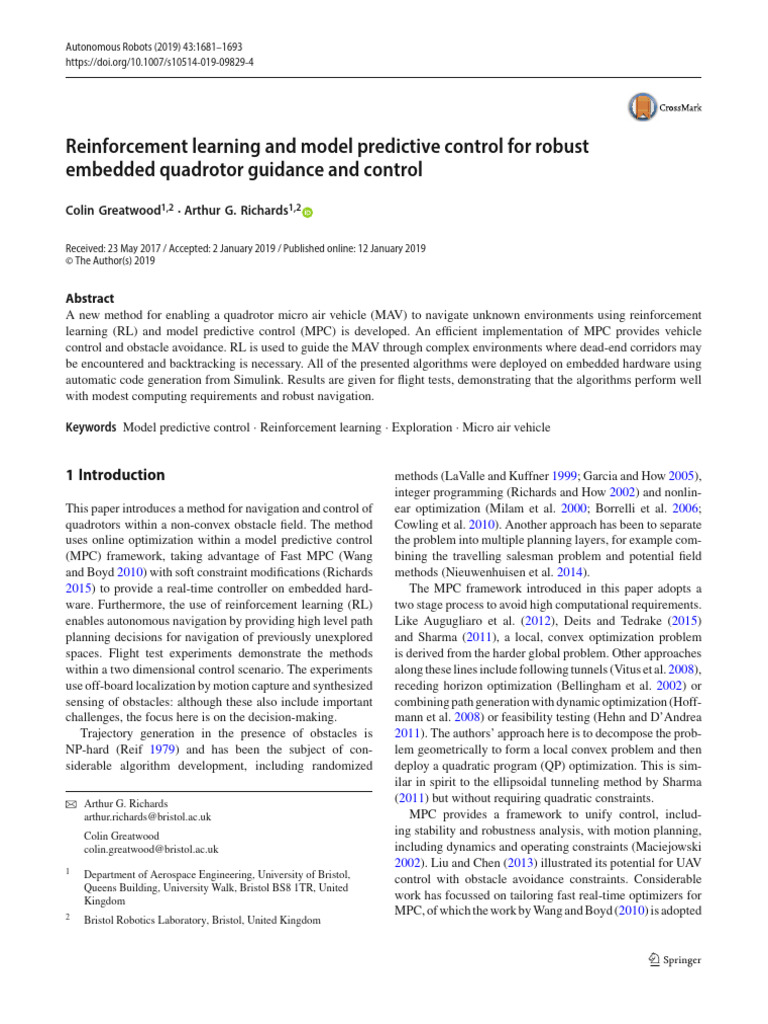 Reinforcement Learning and Model Predictive Control For Robust | PDF ...