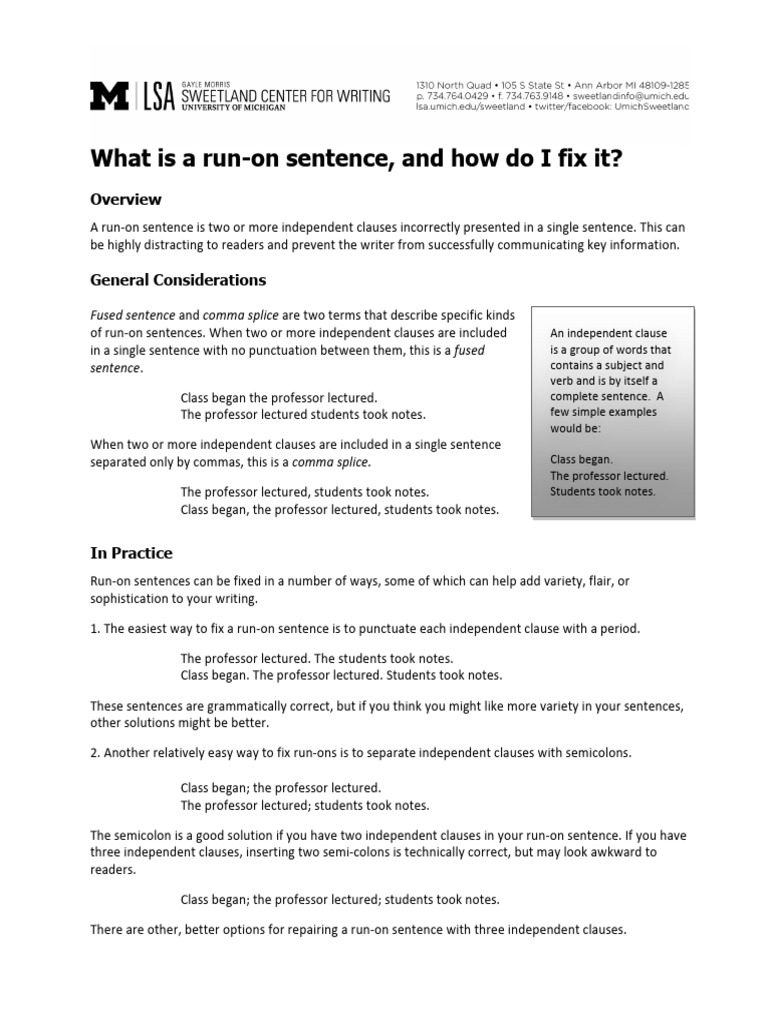 What Is A Run On Sentence | PDF | Comma | Linguistics