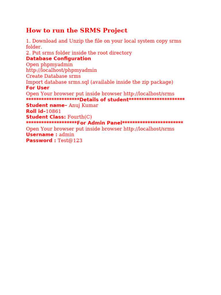 How To Run The SRMS Project | PDF
