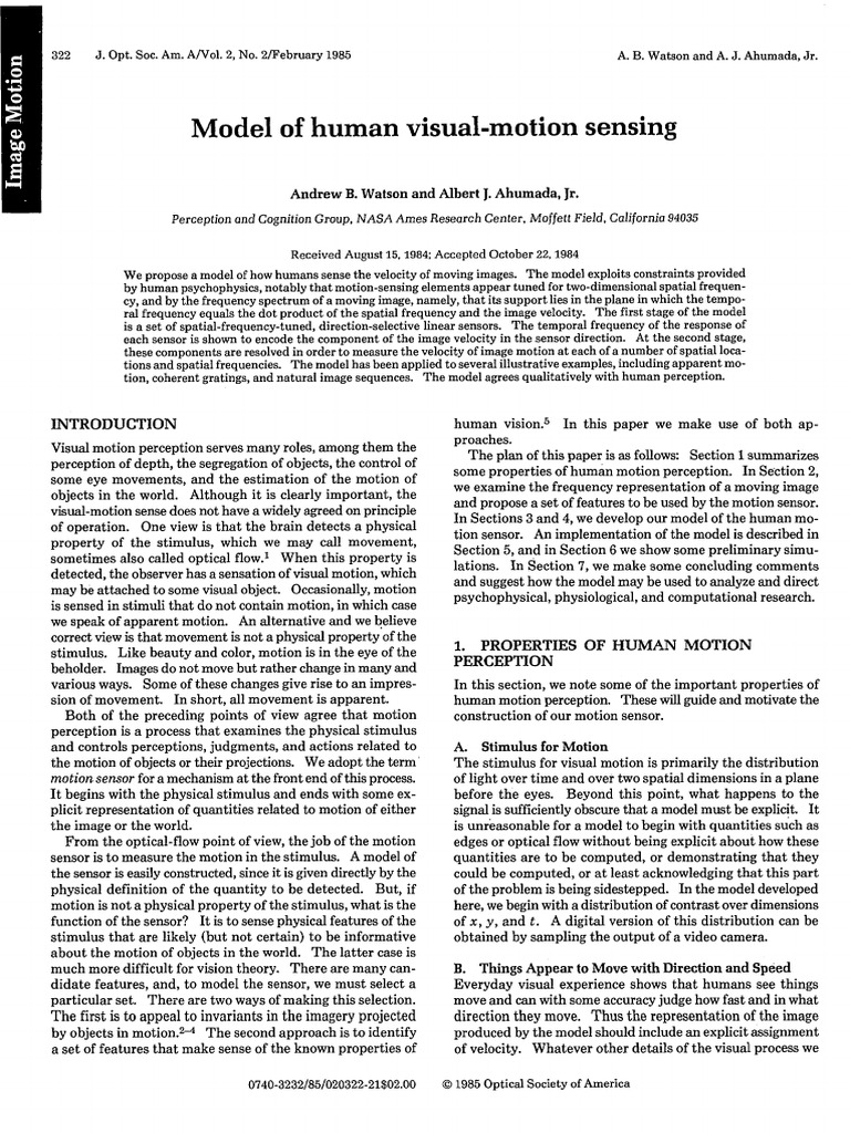 A Frequency-Domain Model of Human Visual Motion Perception | PDF ...
