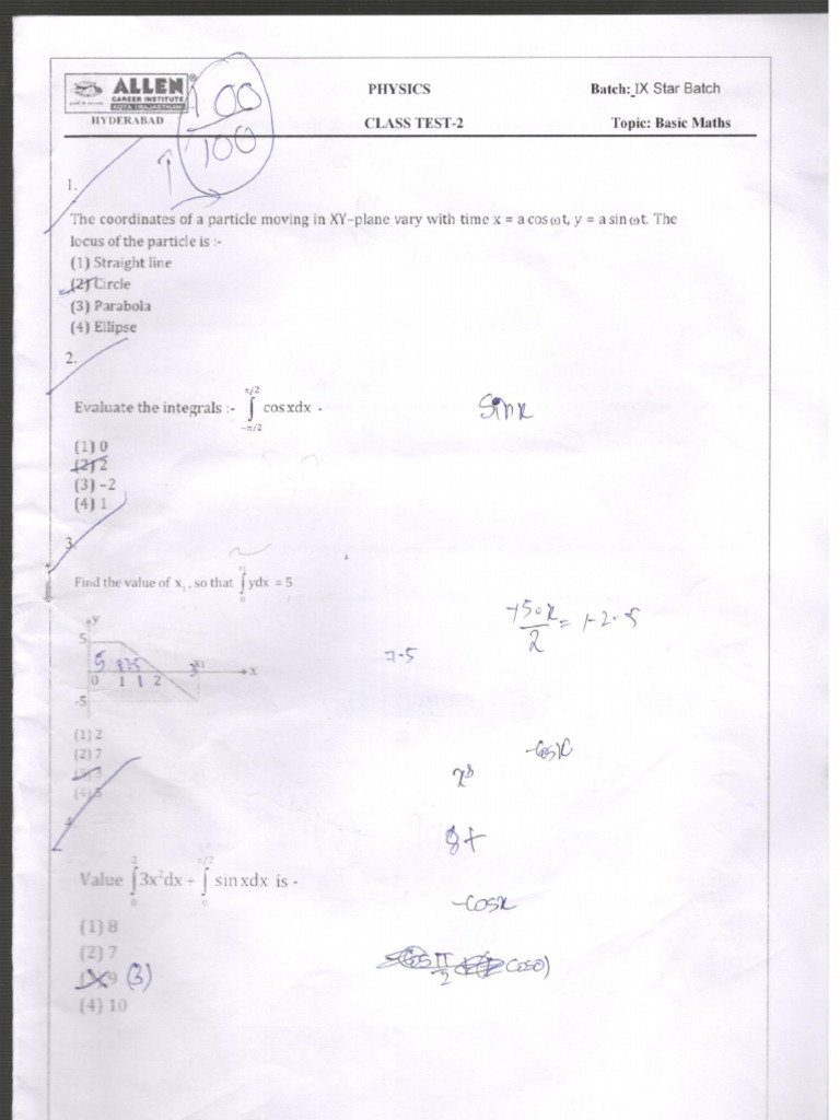 Class Test 1-Basic Math and Coordinate | PDF