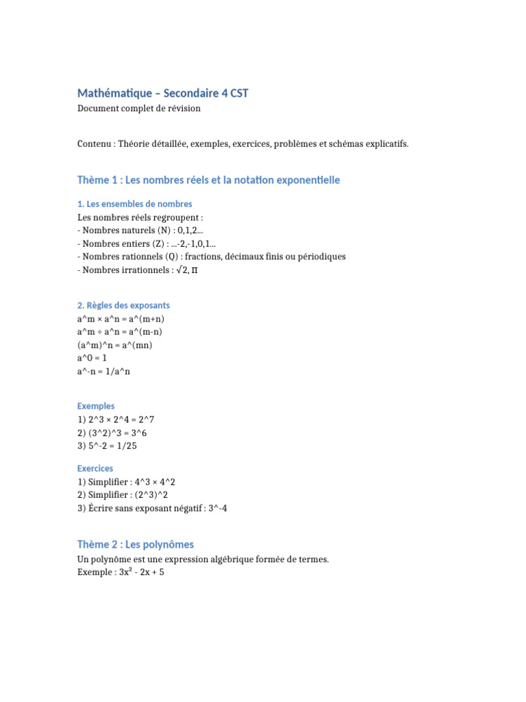 Math Sec4 CST Complet | PDF | Nombre réel | Entier naturel