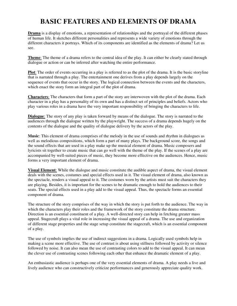 Basic Features and Elements of Drama PDF Play (Theatre) Plot