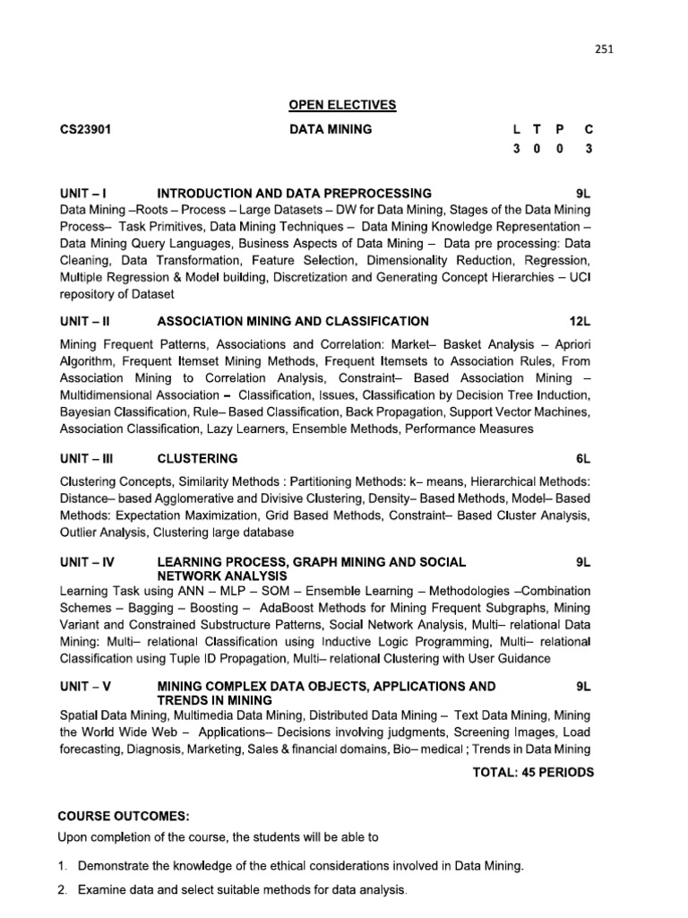 Data Mining Syllabus | PDF