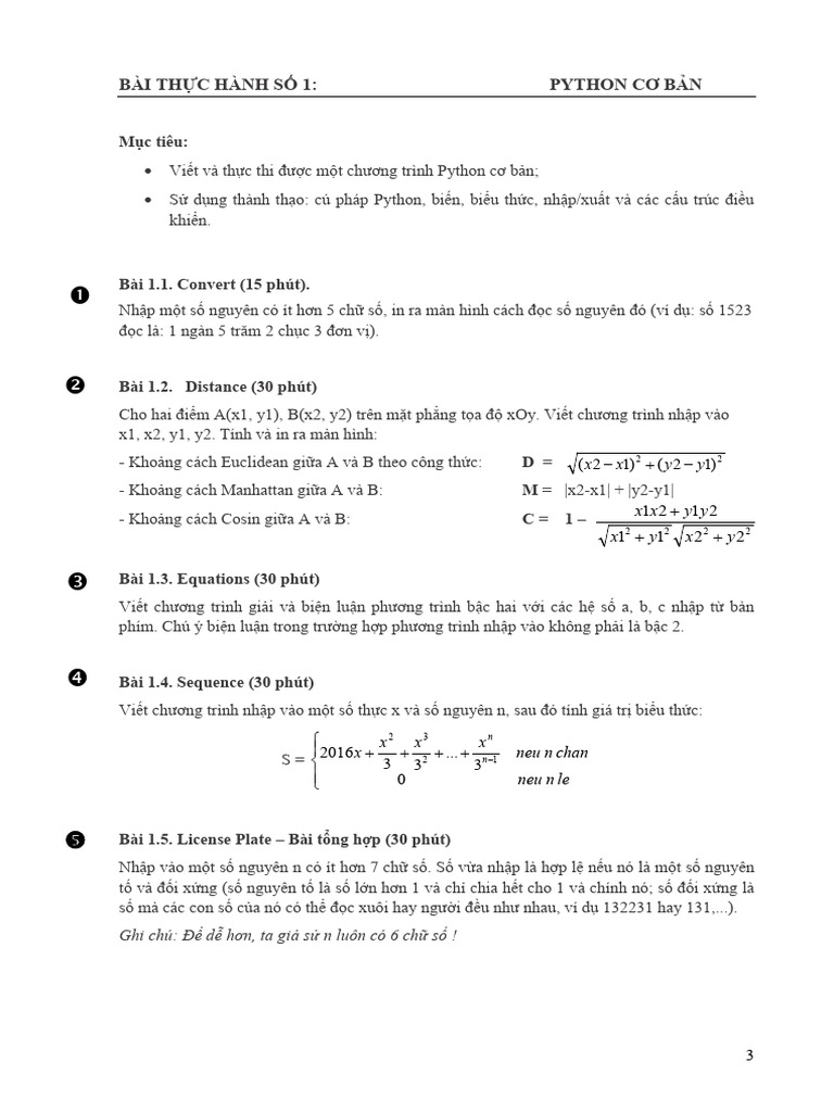 Ài Thực Hành Số 1 Python Cơ Bản: Mục tiêu | PDF