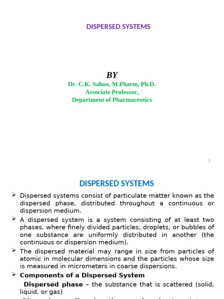 1.dispersed System DR - Sahoo | PDF | Colloid | Emulsion