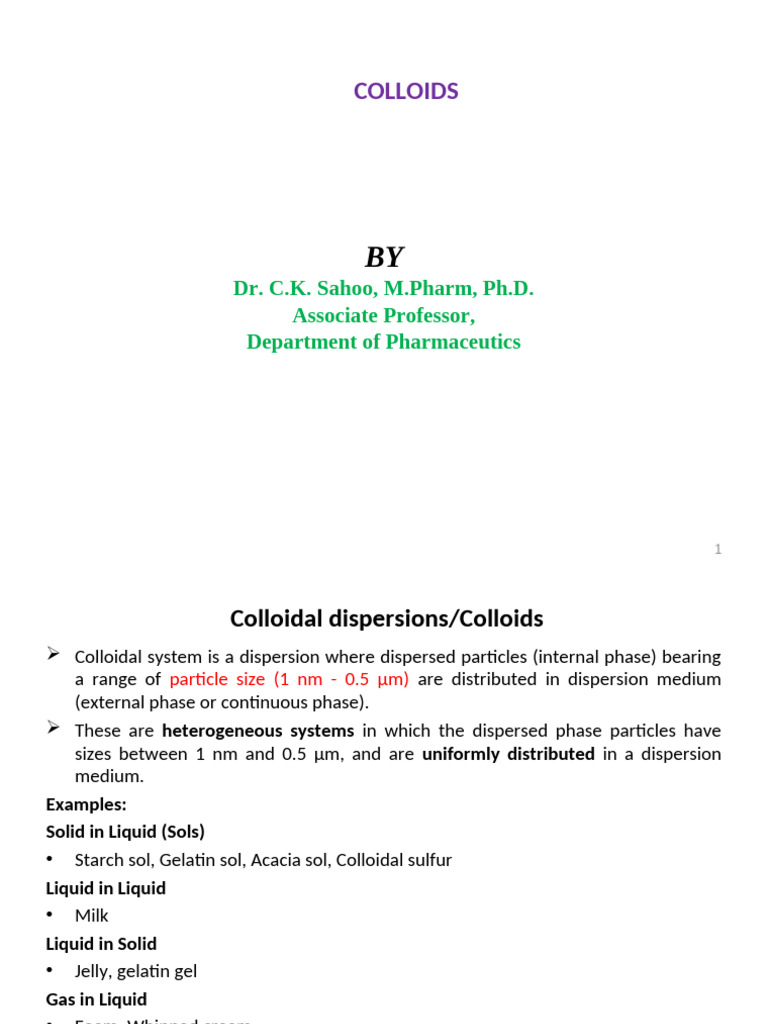 2 Colloids-Dr Sahoo | PDF | Colloid | Ion