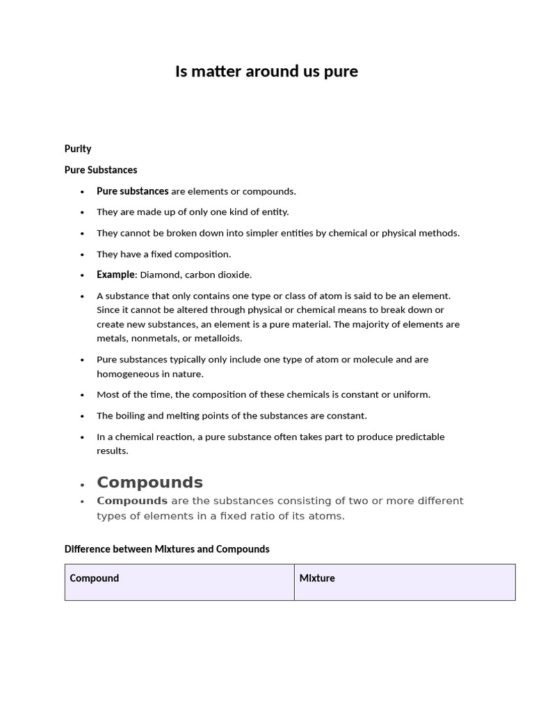Is Matter Around Us Pure | PDF | Chemical Substances | Mixture