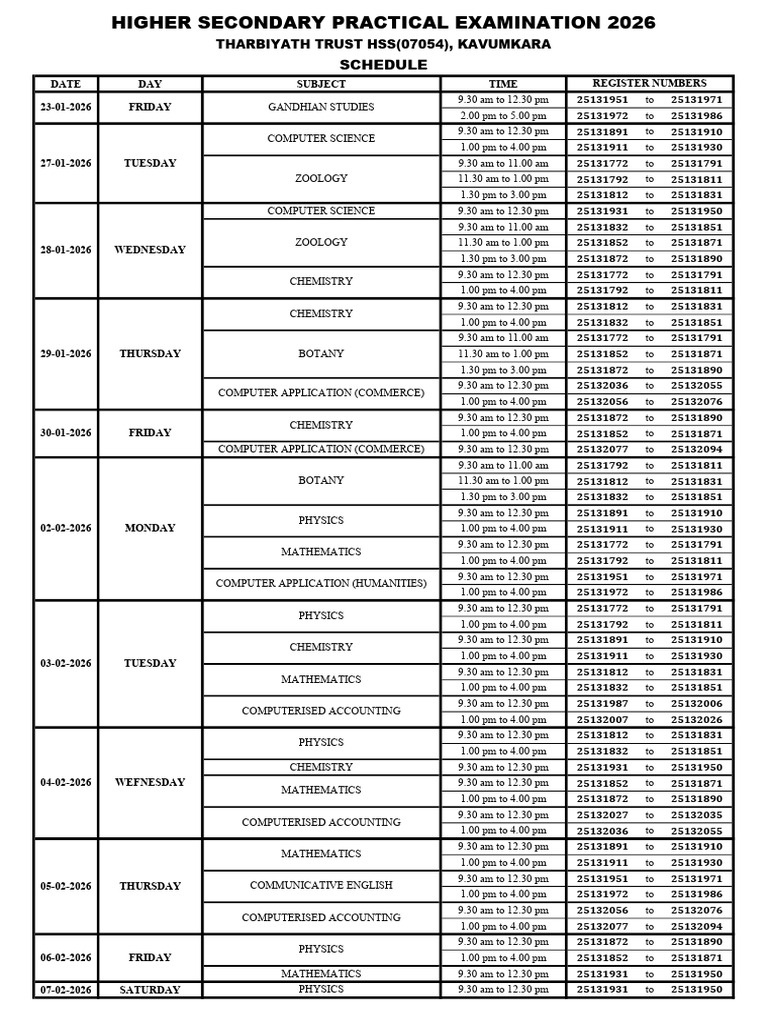 Hse Practical 2026 Schedule | PDF
