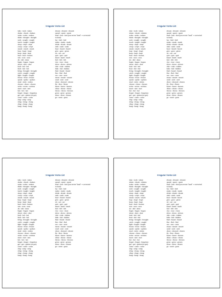 Irregular Verbs 2 Columns One Page-1 | PDF