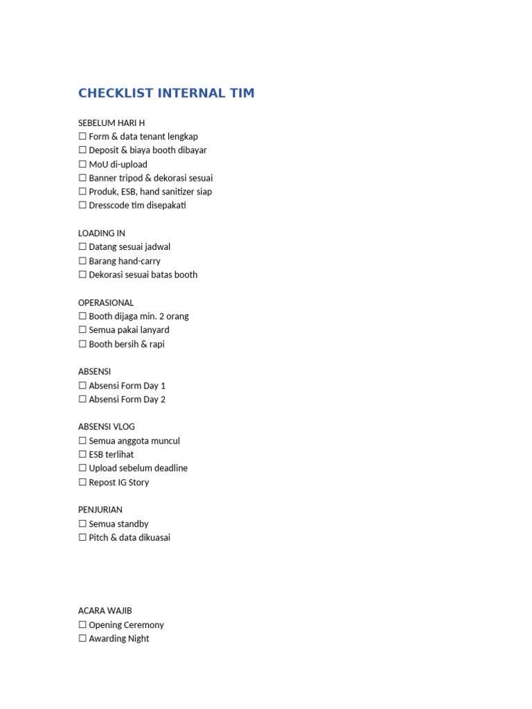 Checklist Internal Tim Ed | PDF