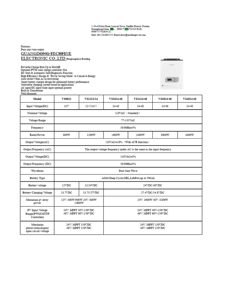 Vs Series Inverter Data Sheet-Techfine 1-4 | PDF | Power Inverter ...