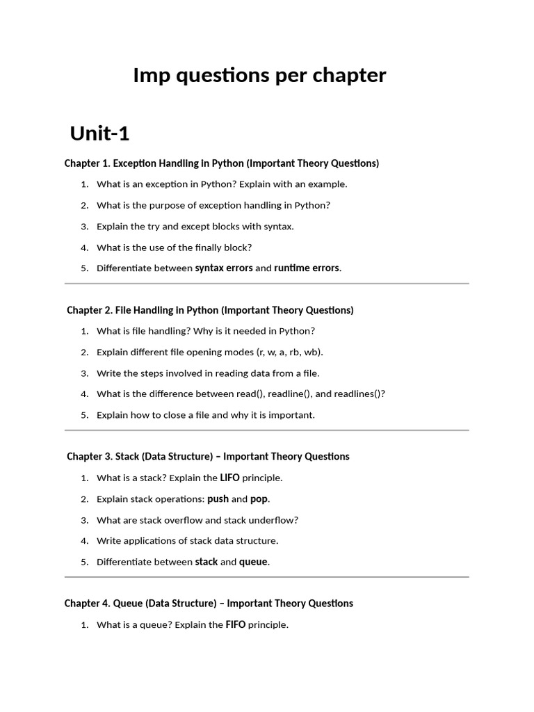 Imp Questions Per Chapter | PDF | Sql | Queue (Abstract Data Type)