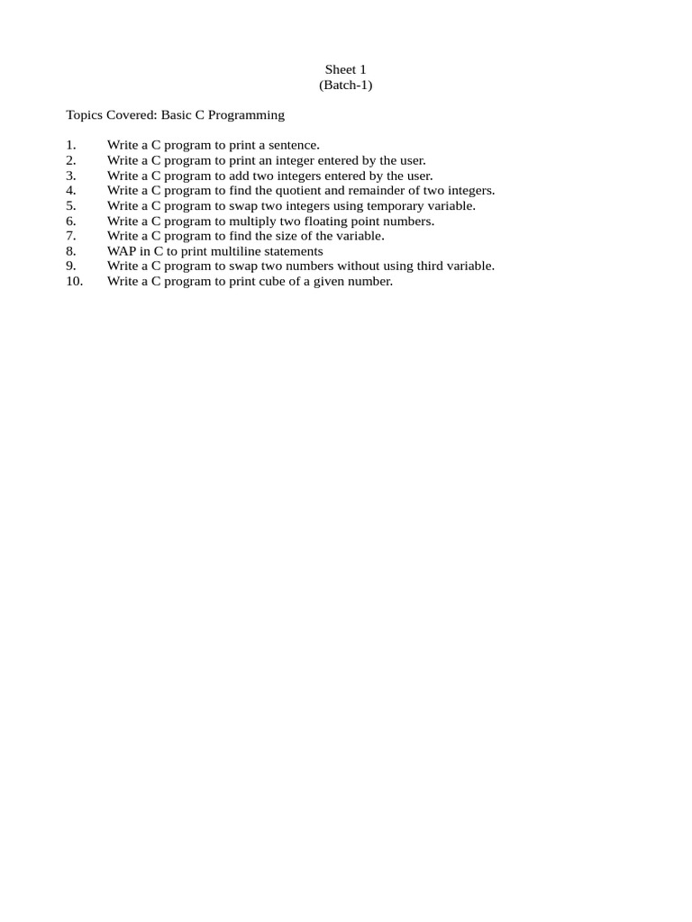 Labsheet-1 With Solution | PDF | Division (Mathematics) | Integer ...